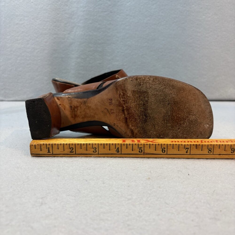 Cole Haan Slip On Sandal 7.5 AA Brown Leather Block Heel Open Toe Style - Picture 6 of 9